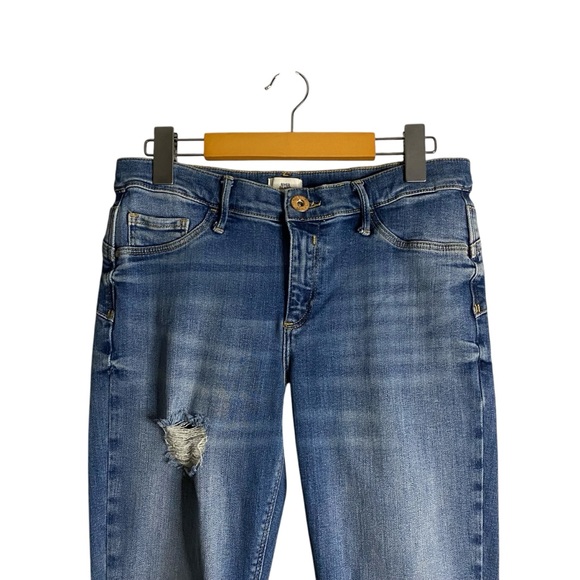 River Island Women's Medium Indigo Mid Rise Distressed Skinny Denim Jean - Picture 2 of 6